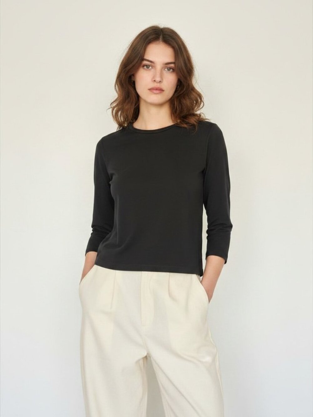 Jucca Black Cotton 3/4 Sleeve Top Made in Italy Estimated Small